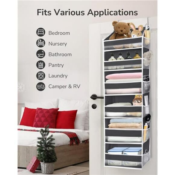 Over The Door Hanging Organizer 6 Pocket Storage Rack Closet Bathroom Gray - Picture 5 of 8